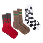 Pack Meia 3 Urbansocks - On Fire Vermelha + Stripes Marrom + Chess P&B