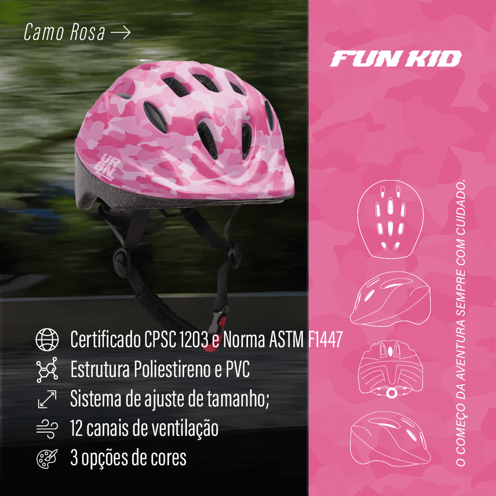 Capacete Infantil Urban Sports Fun Kid Camo Rosa