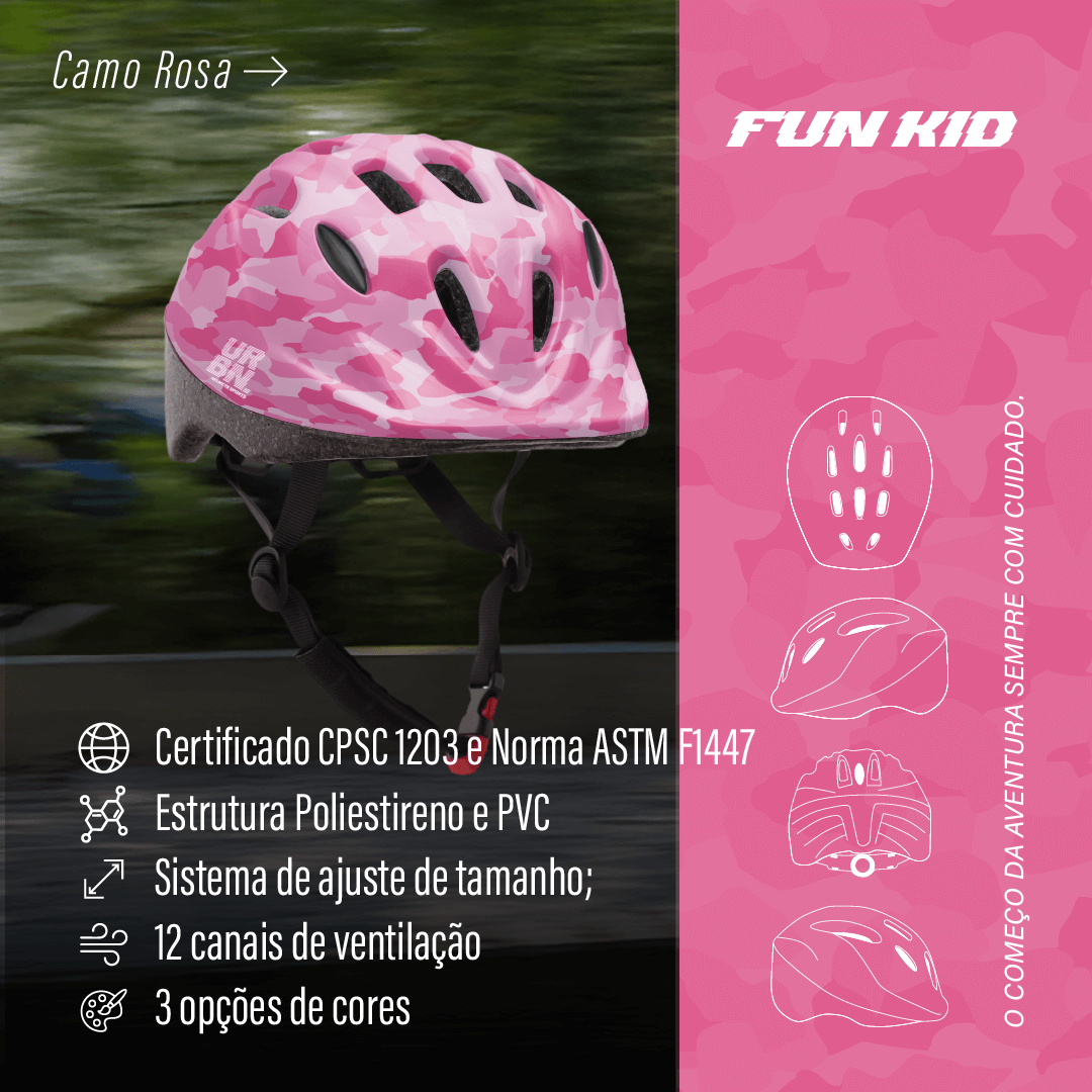 Capacete Infantil Urban Sports Fun Kid Camo Rosa